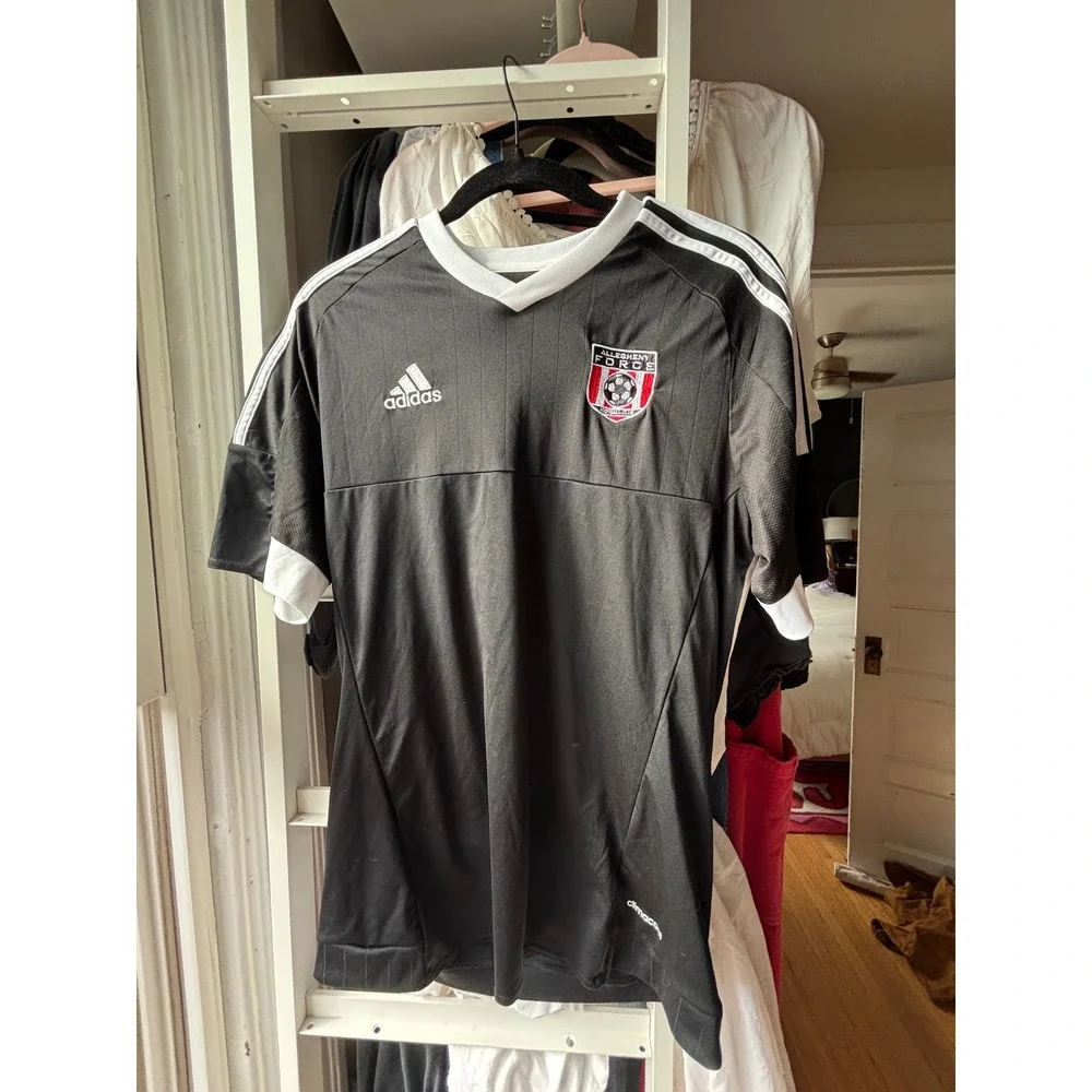 Adidas Soccer Jersey Mens Small Black Allegheny Force FC Climalite Shirt‎ 12
